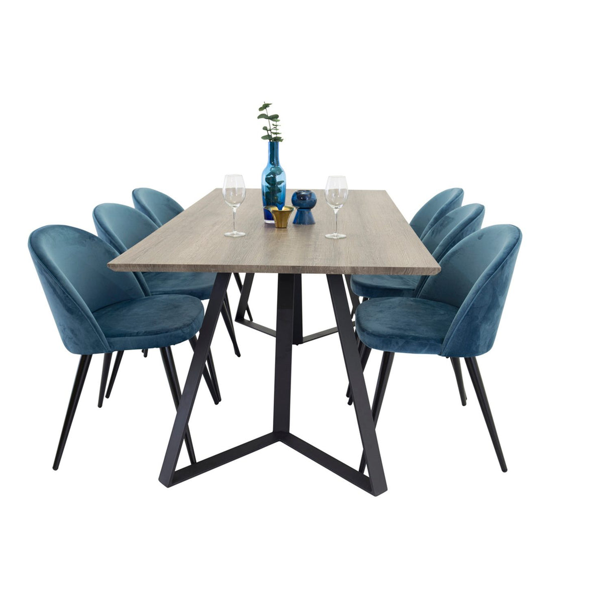 Marina,Sammet Rektangulär matgrupp Svart,Blå, Svart,Grå, 180 x 90