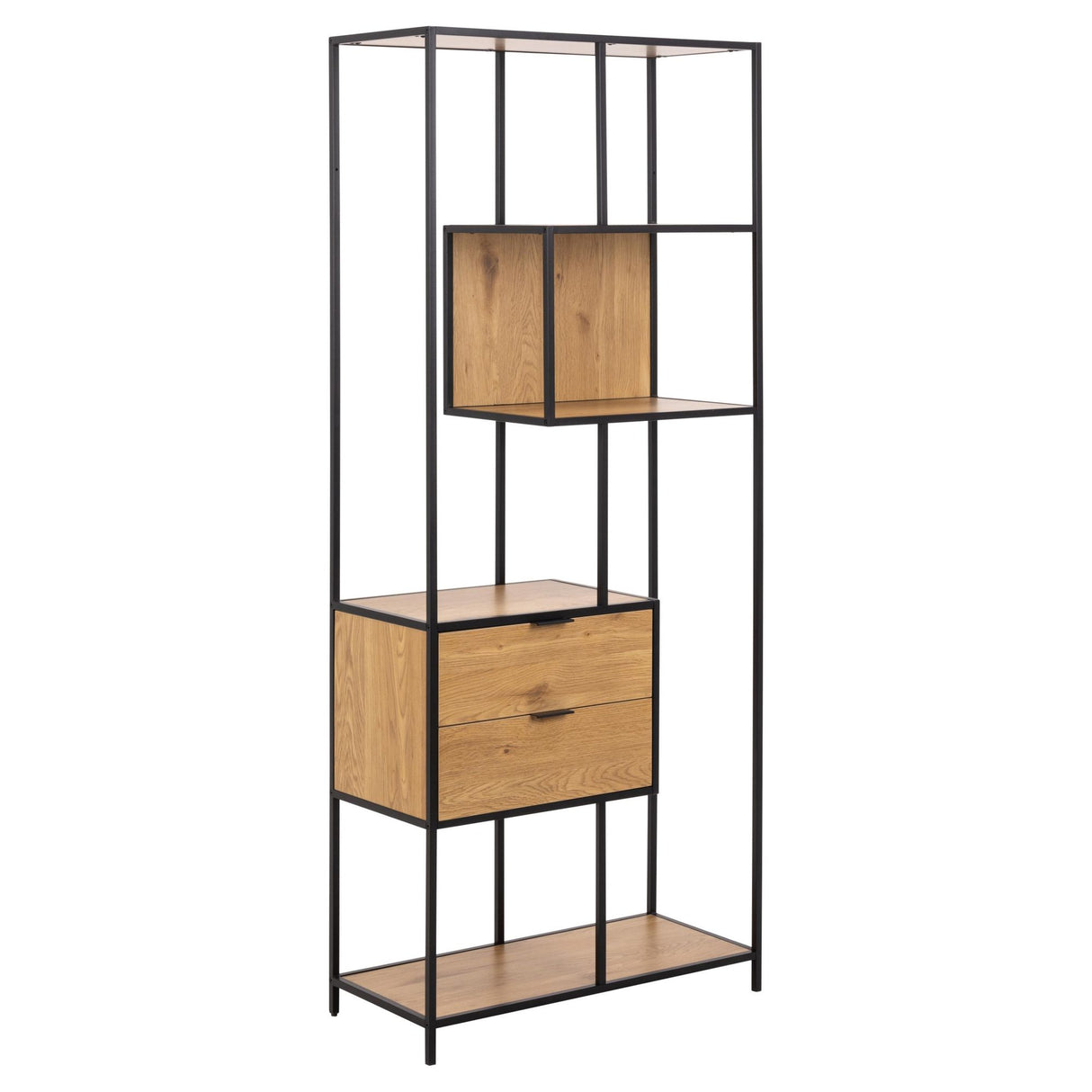 Seaford Bokhylla med 2 Lådor 185x77x35 cm Vild Ek