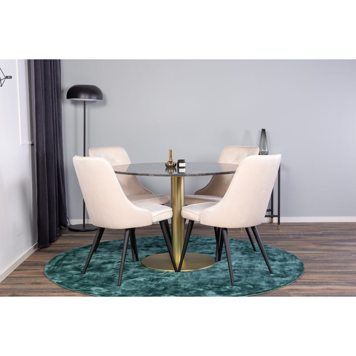 Estelle, Velvet Deluxe Rund matgrupp Beige,Svart, Guld, Mörkgrå, ⌀106