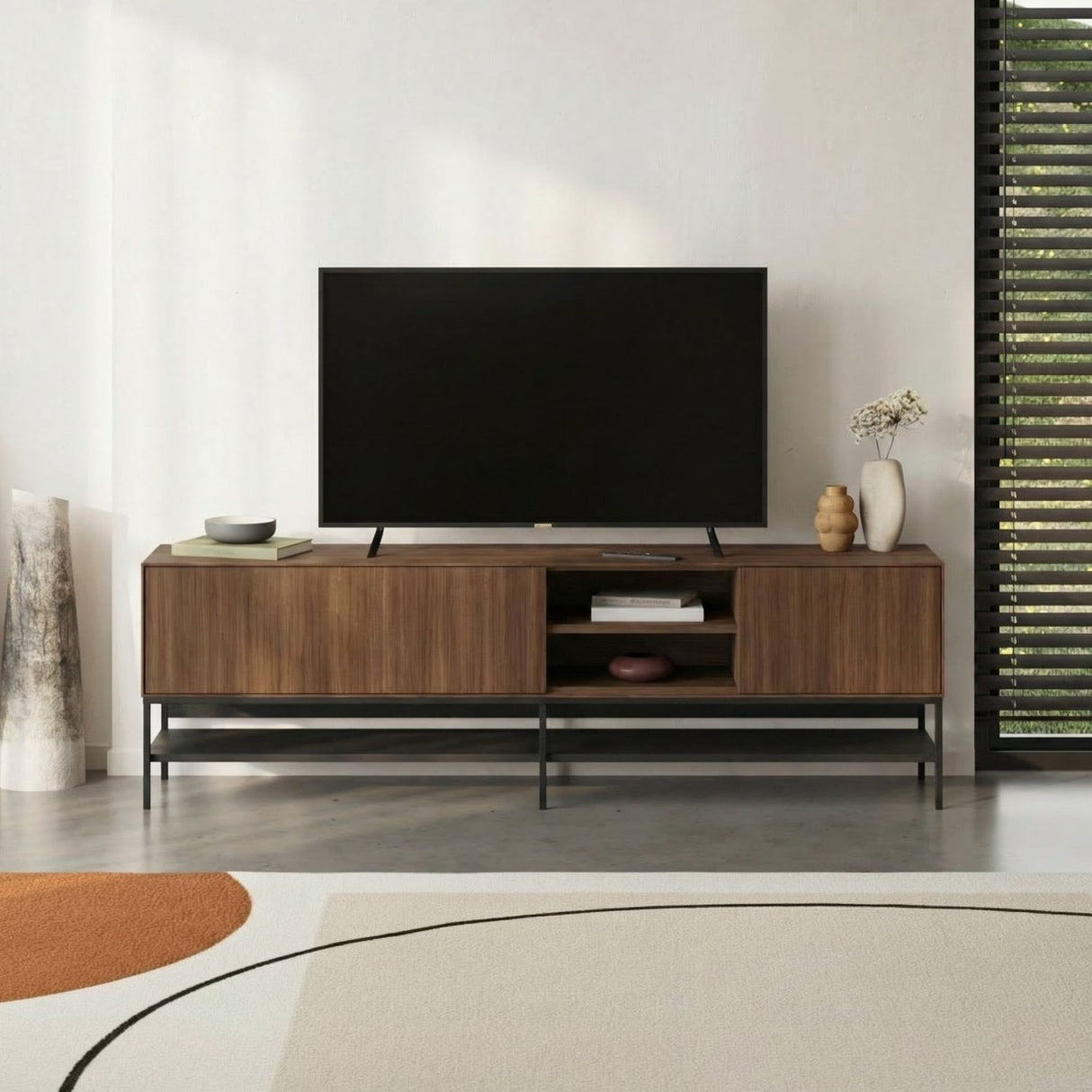 Tallinn (180 x 55 x 35 cm) TV-bänk Milano valnötträ svart svart