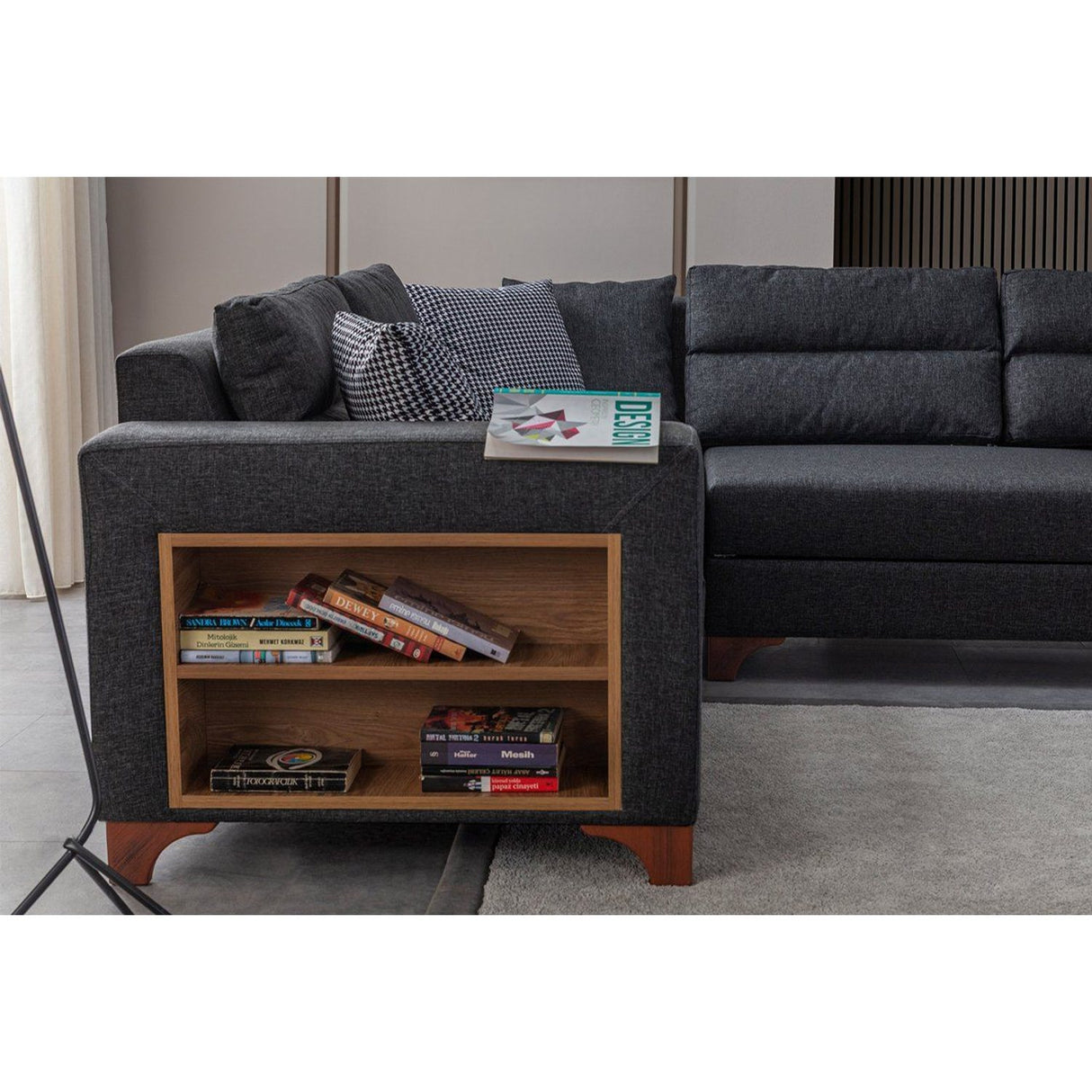 Porto (230 x 90 x 150 cm) Hörnsoffa-bäddsoffa Antracit, Vänster