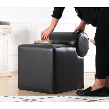 Rohin Läderpuff (53 x 49 x 53 cm) Svart Sittpuff