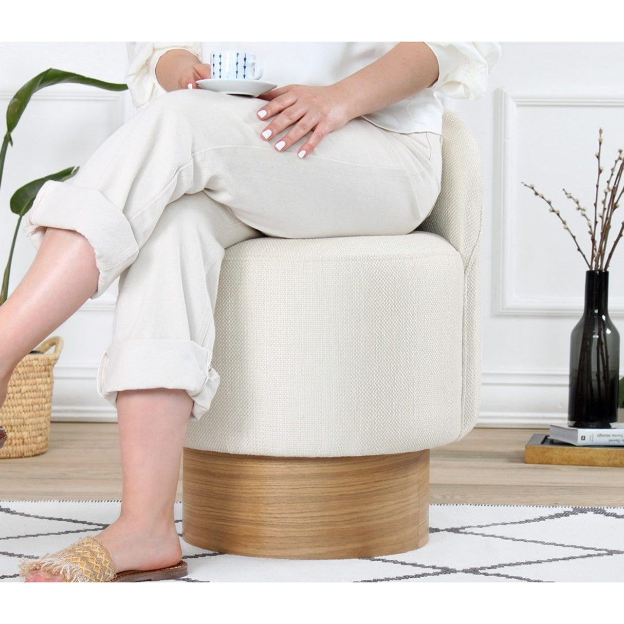Luanda Puf (Ø47 x H66 cm) Puff Creme