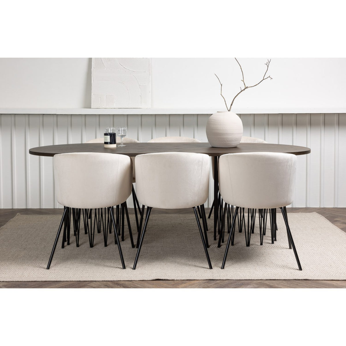 Stone, Berit Rektangulär matgrupp Beige, Svart, Svart, Mocka, 220 x 100