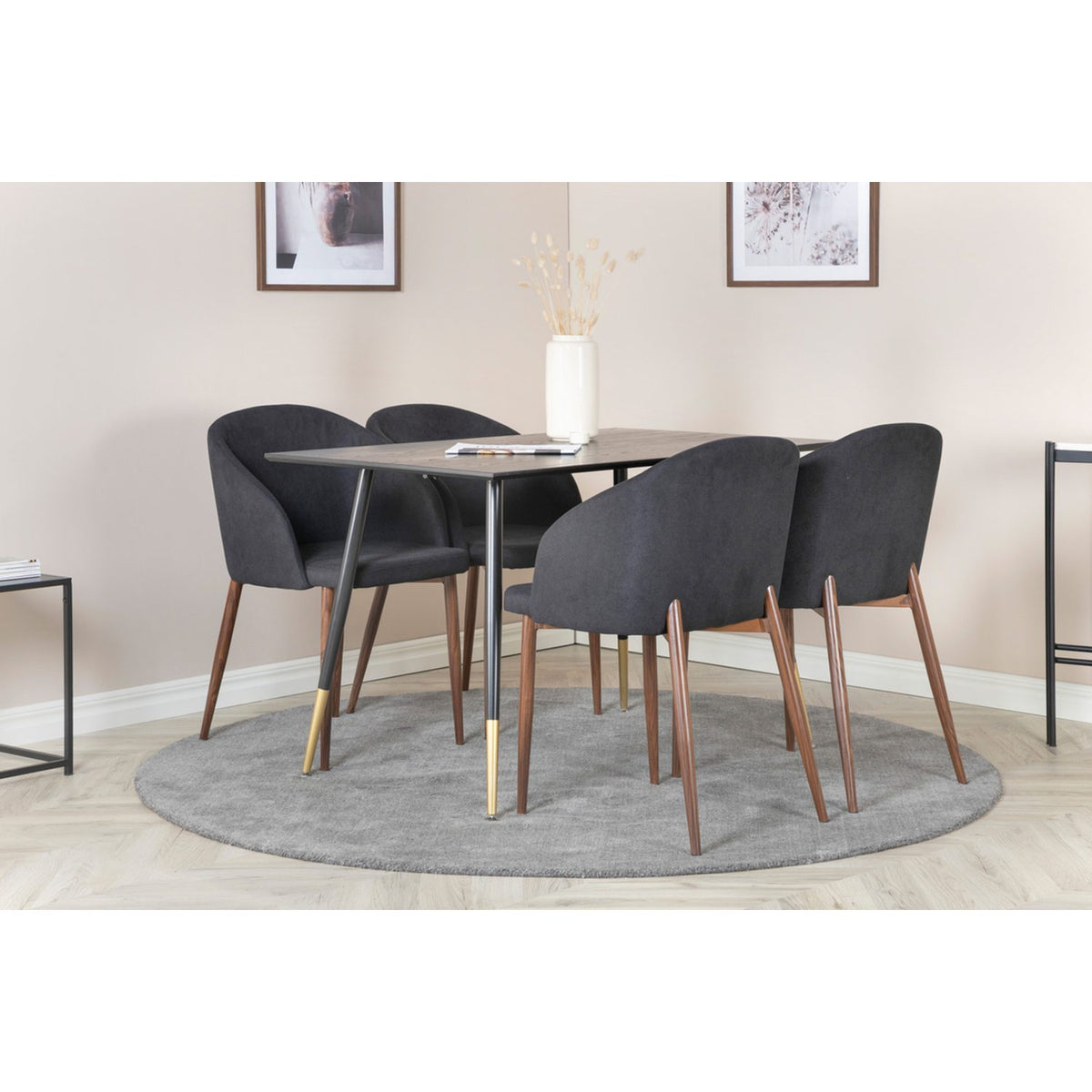 Dipp, Arch Rund matgrupp Svart,Natur, Svart,Guld, 120 x 85