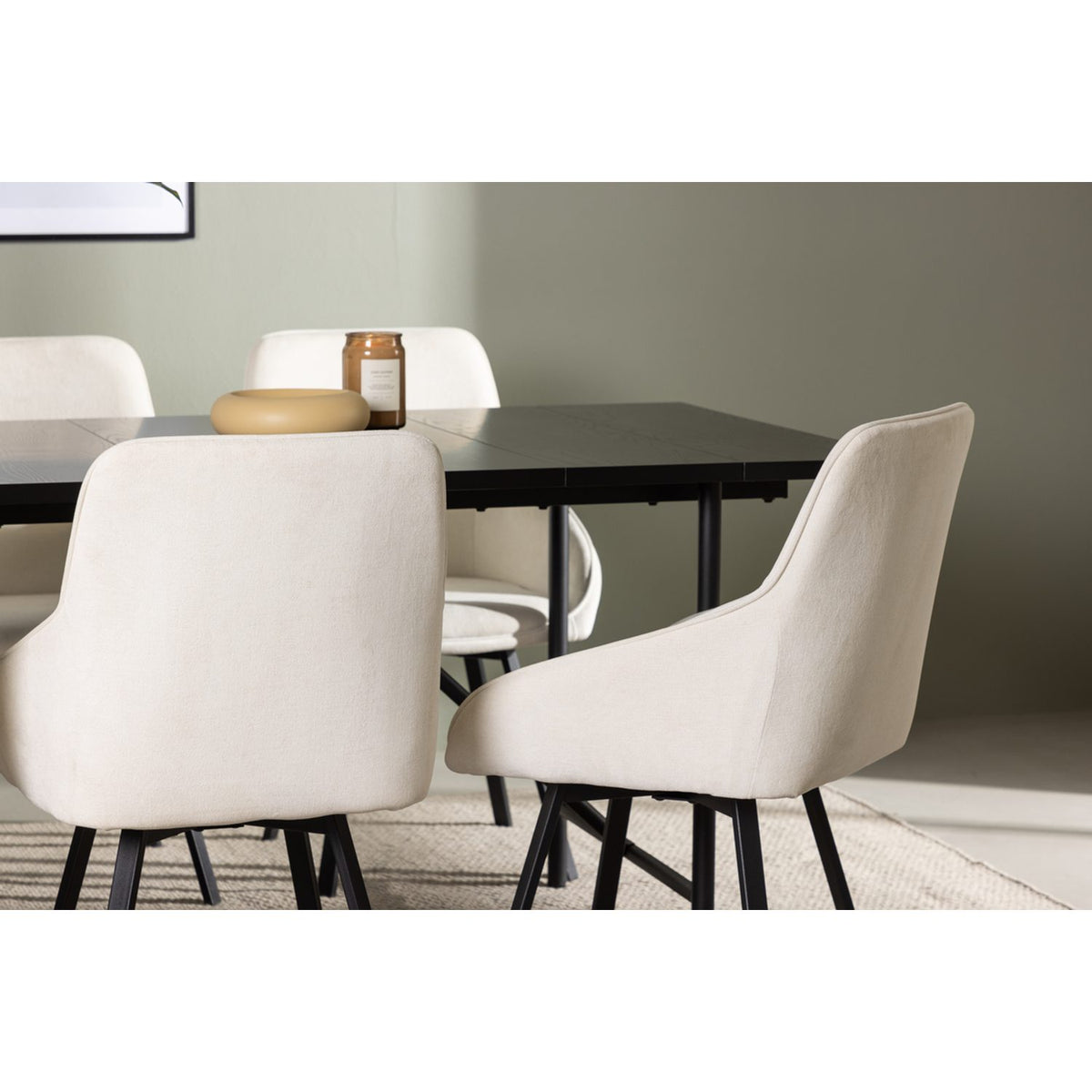 Rosie Rektangulär matgrupp Beige,Svart, Svart, 200 x 90