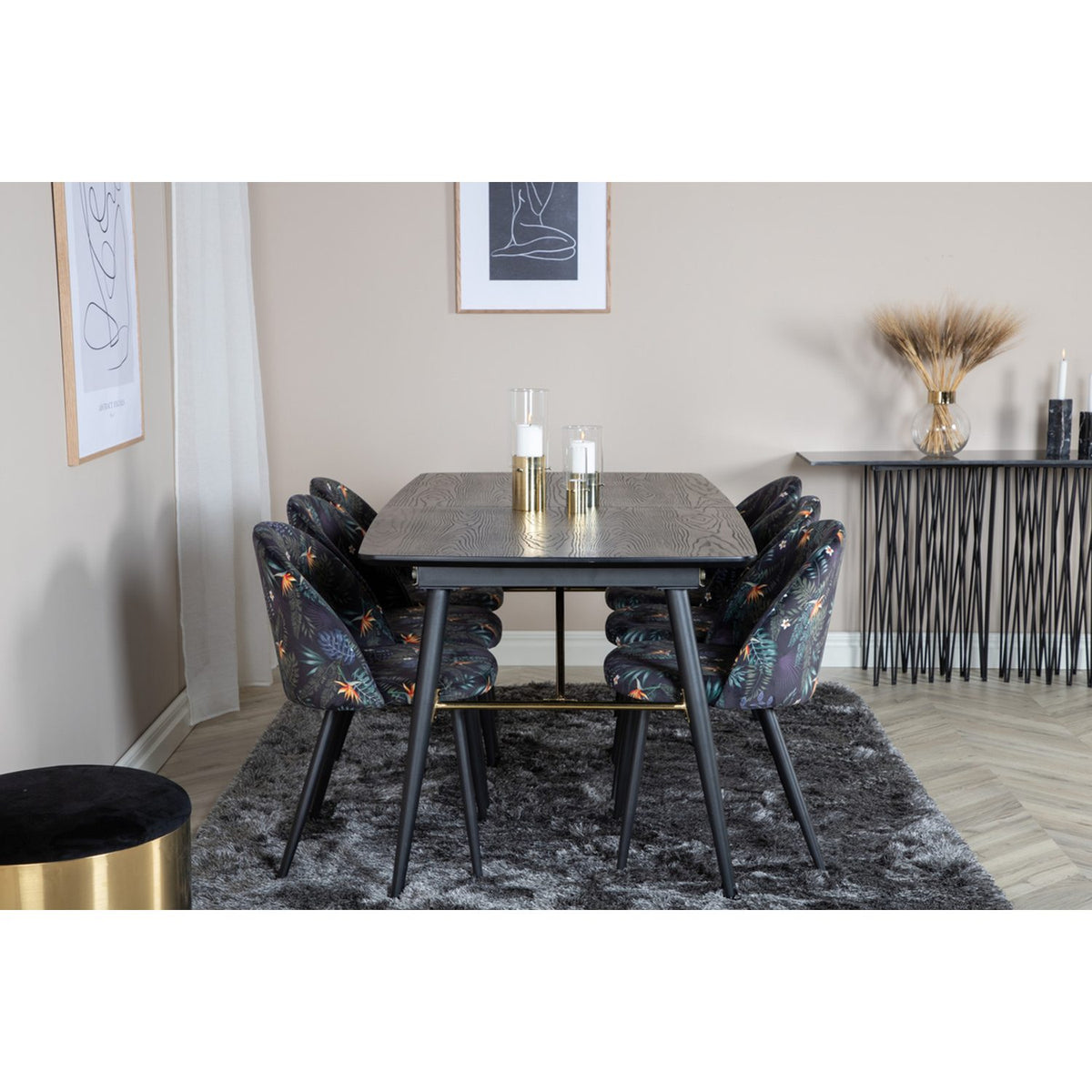 Gold, Velvet Rektangulär matgrupp Svart, Svart, 180 x 85