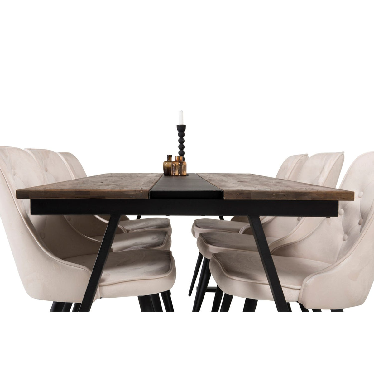 Jakarta, Velvet Deluxe Rektangulär matgrupp Beige, Svart, Svart,Natur, 200 x 90