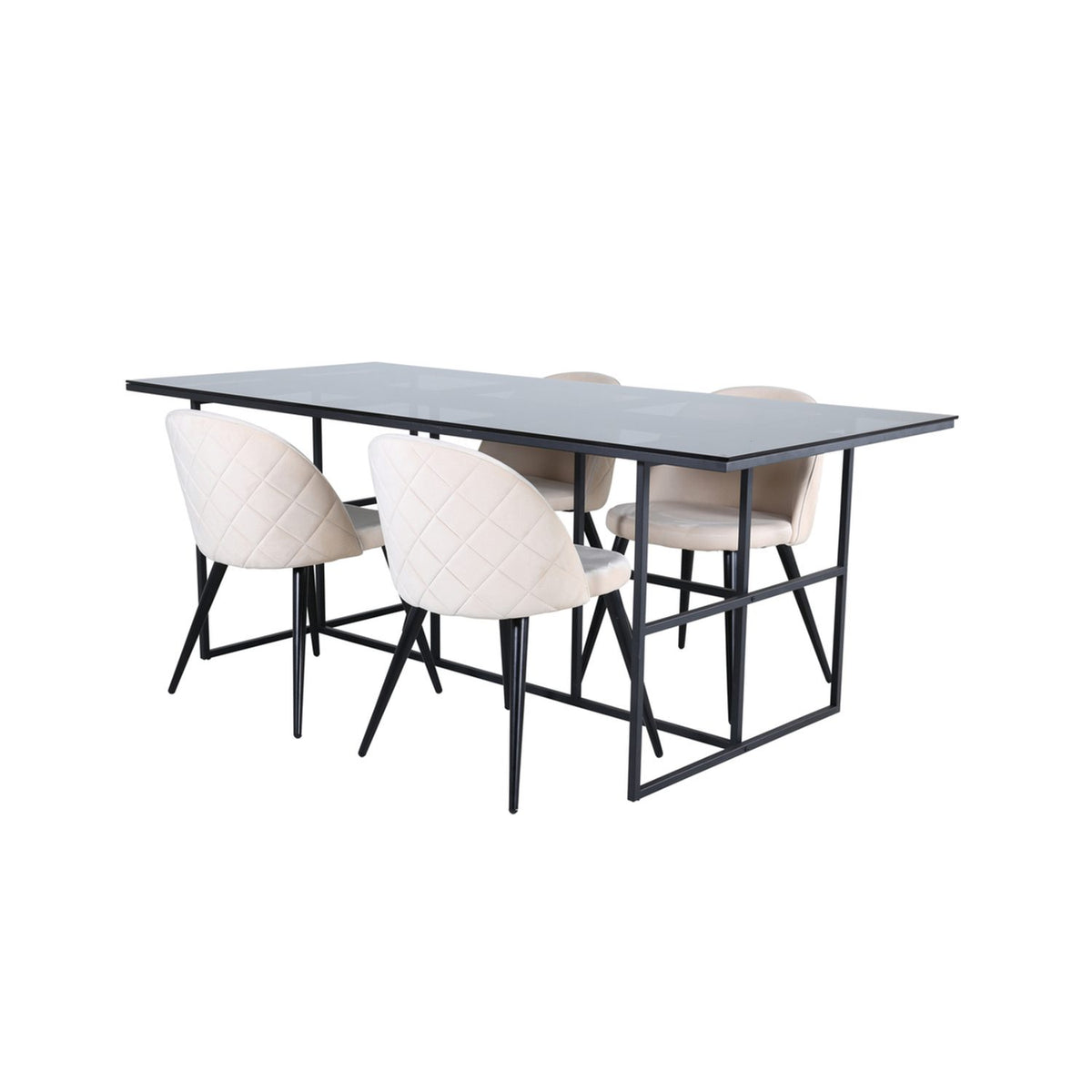 Leif, Velvet Rektangulär matgrupp Beige, Svart, Svart, 200 x 90