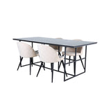 Leif, Velvet Rektangulär matgrupp Beige, Svart, Svart, 200 x 90