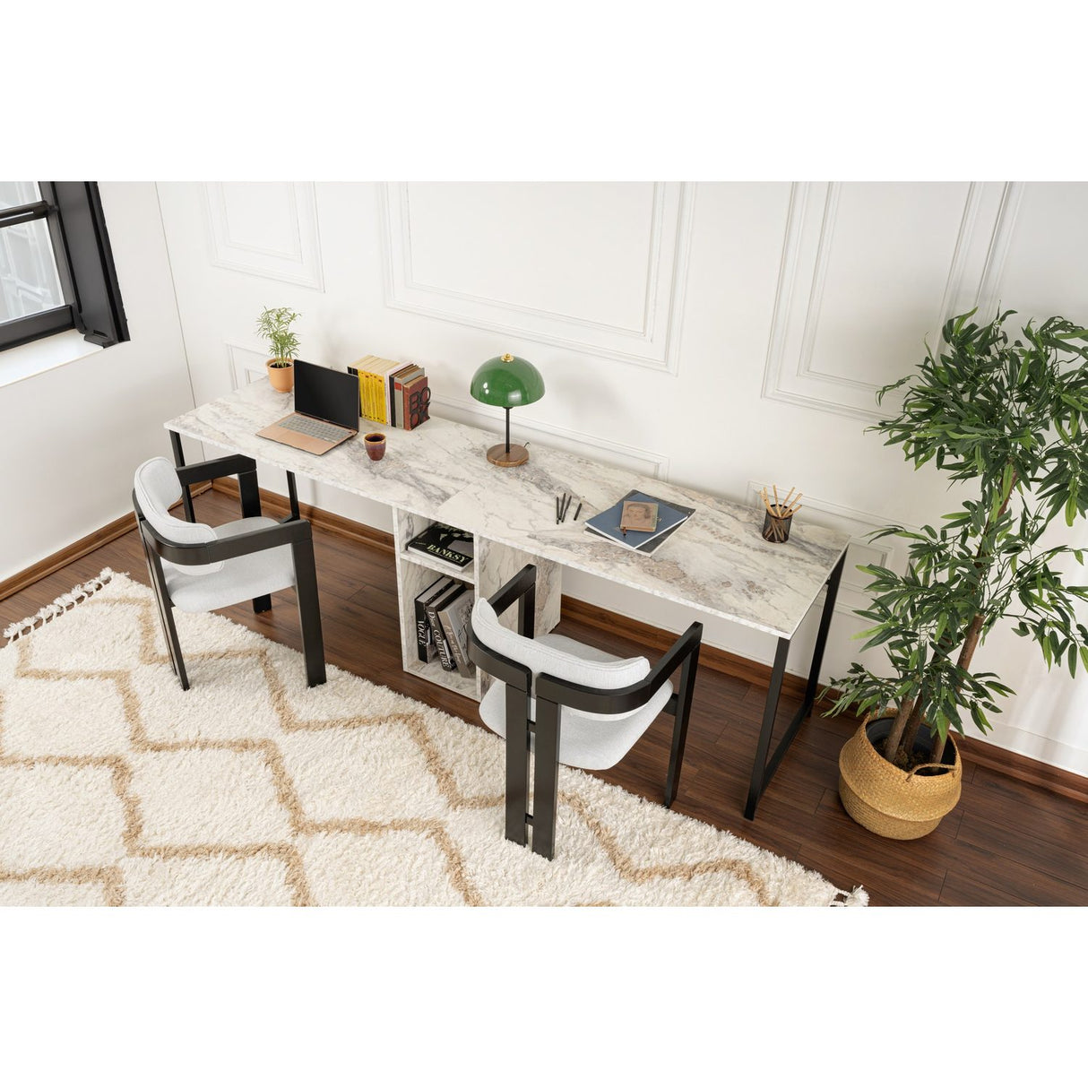 Gaborone dubbel Skrivbord Freesia marmor Svart