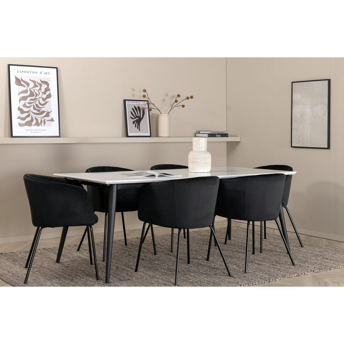Jimmy, Berit Rektangulär matgrupp Svart, Svart,Vitt, 195 x 90