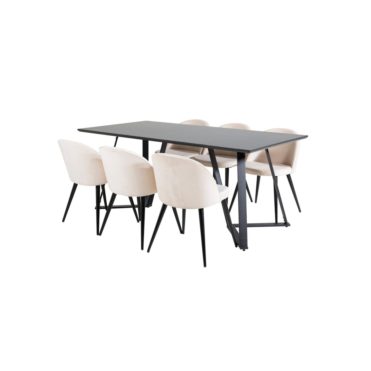 Marina, Velvet Rektangulär matgrupp Beige,Svart, Svart, 180 x 90