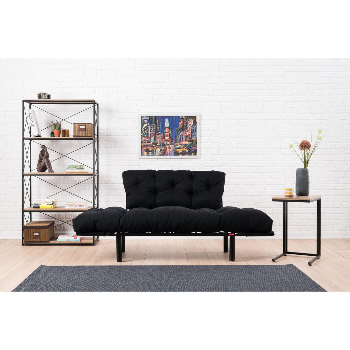 Helsingfors (155 x 85 x 70 cm) 2-sits bäddsoffa Svart