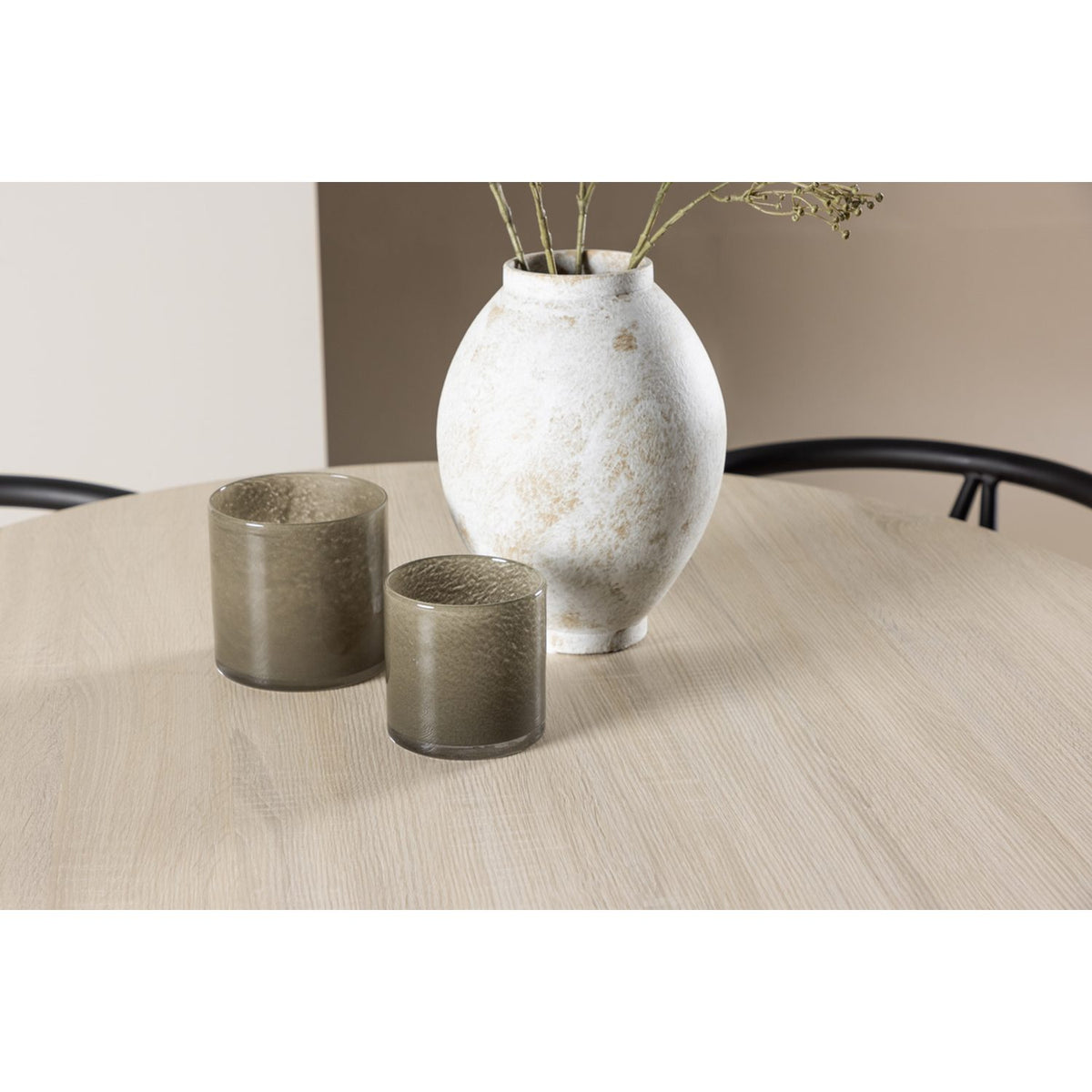 Plaza, Alfons Rund matgrupp Svart, beige, Vitlaserad, ⌀100