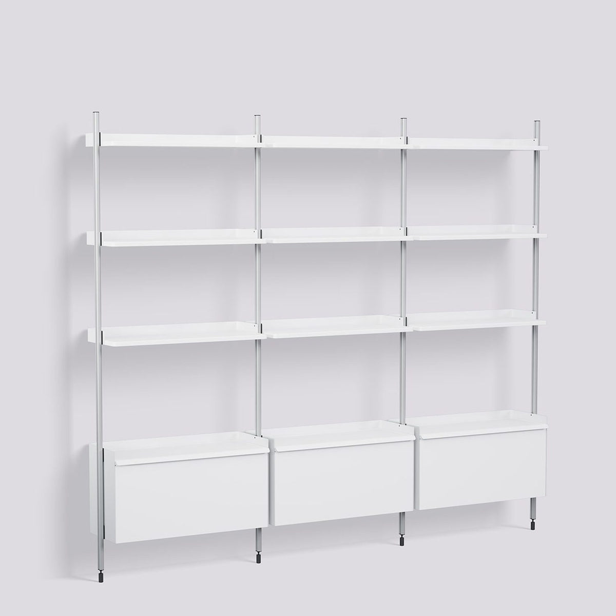 Pier System 133 3 sektioner 242 × 34 × 209 cm Hyllsystem PS White, Klaranodiserad aluminium