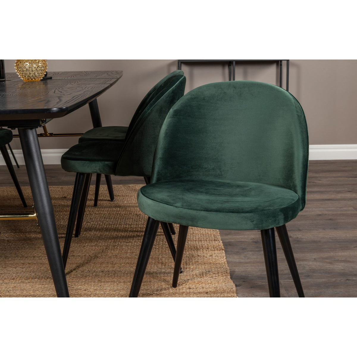 Gold, Velvet Rektangulär matgrupp Svart,Grön, Svart, 180 x 85