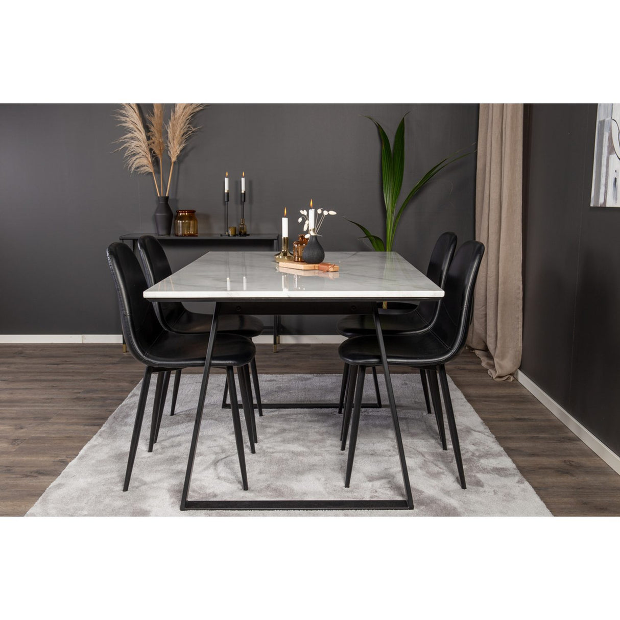 Estelle, Polar Rektangulär matgrupp Svart, Svart,Vit, 140 x 90