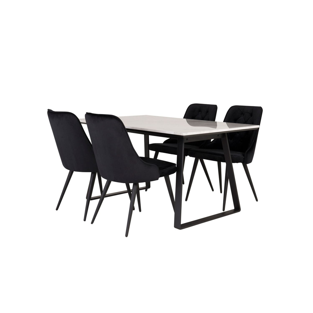 Estelle, Velvet Deluxe Rektangulär matgrupp Svart, Svart,Vitt, 140 x 90