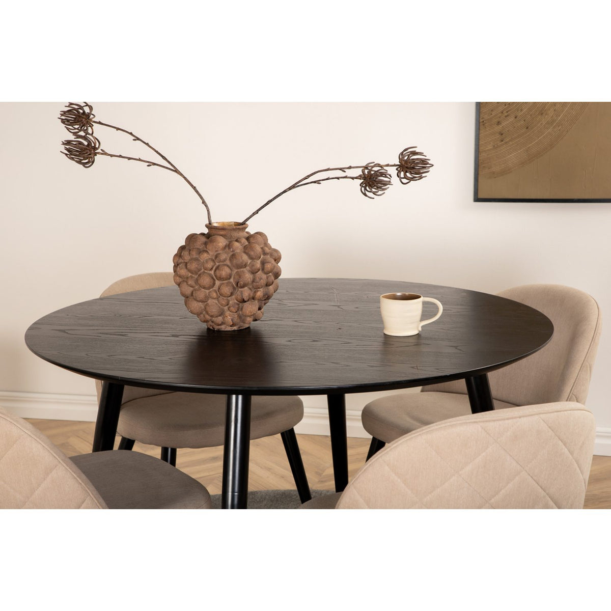 Dipp, Velvet Rund matgrupp Beige, Svart, Svart, ⌀115