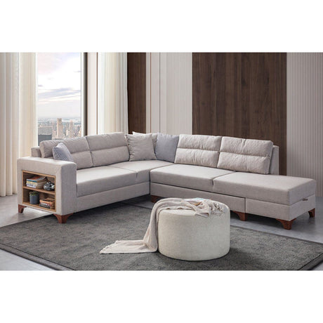 Porto (230 x 90 x 150 cm) Hörnsoffa-bäddsoffa Creme, Vänster