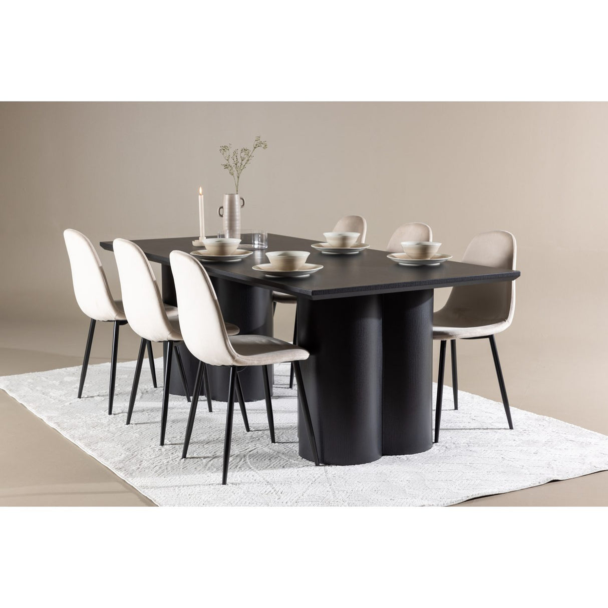 Olivia, Polar Rektangulär matgrupp Beige, Svart, 6st