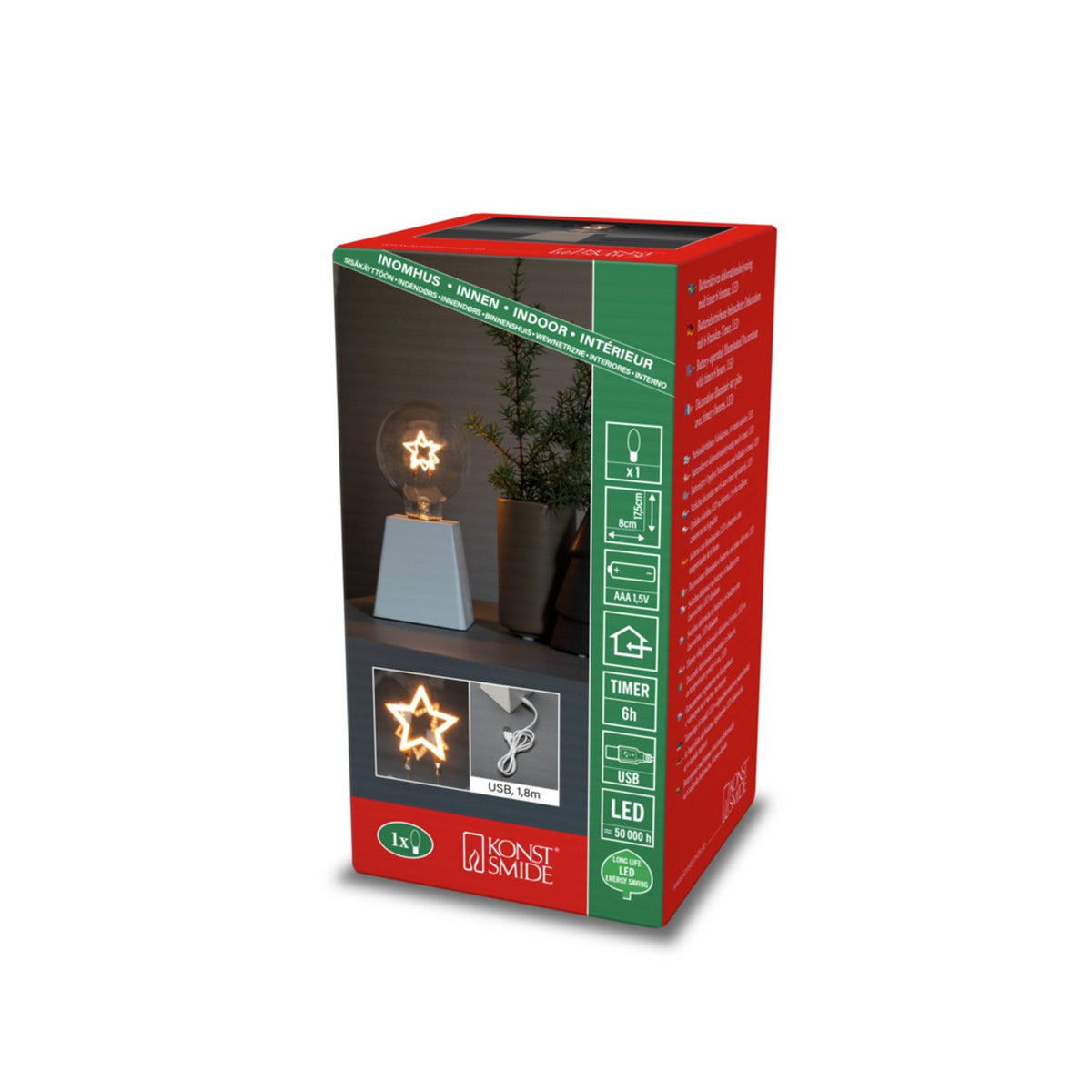 B/O Trä/vit. Amber LED Stjärna Timer 6h USB Stående Ljusdekoration Inne