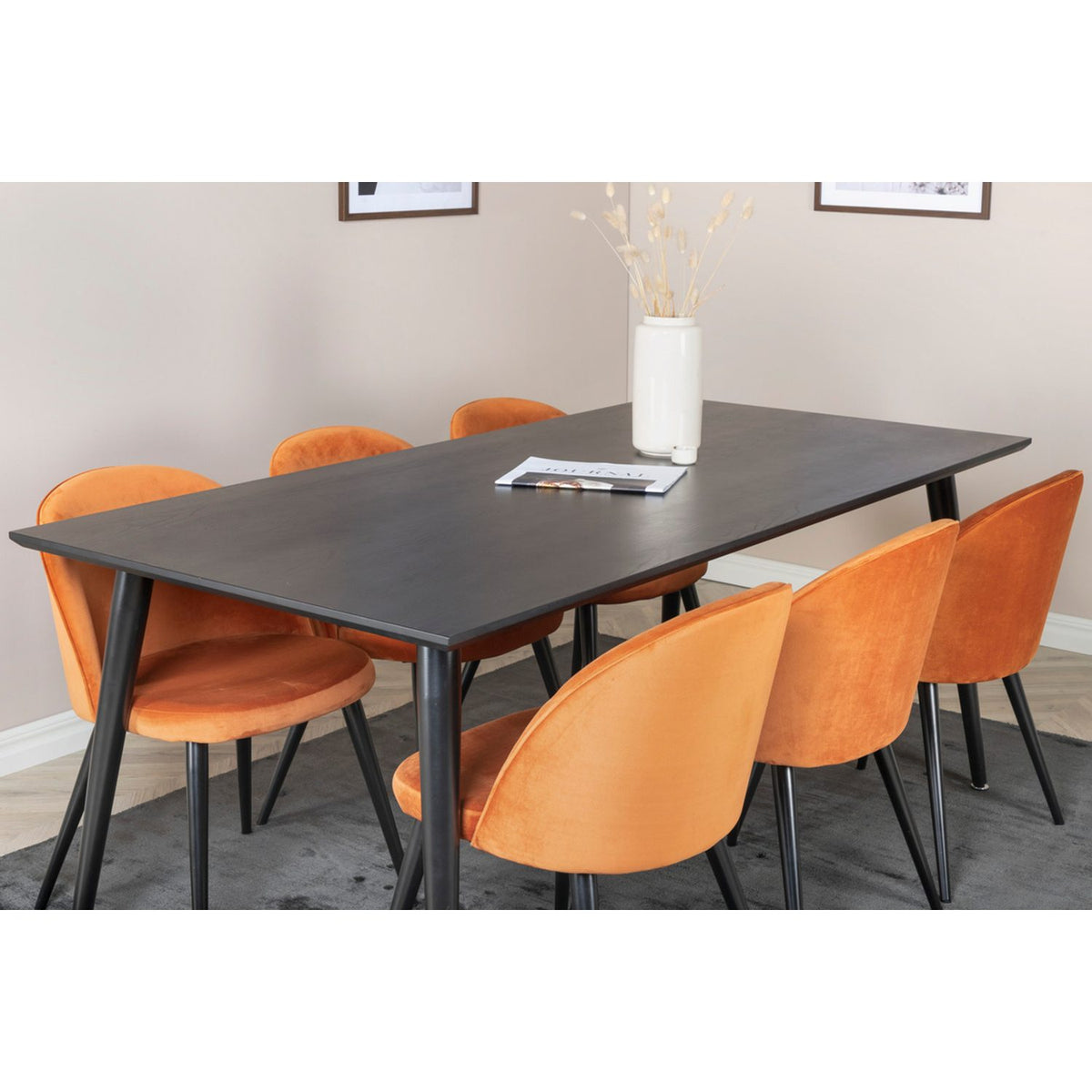 Dipp, Velvet Rektangulär matgrupp Svart, rostig orange, Svart, 180 x 90