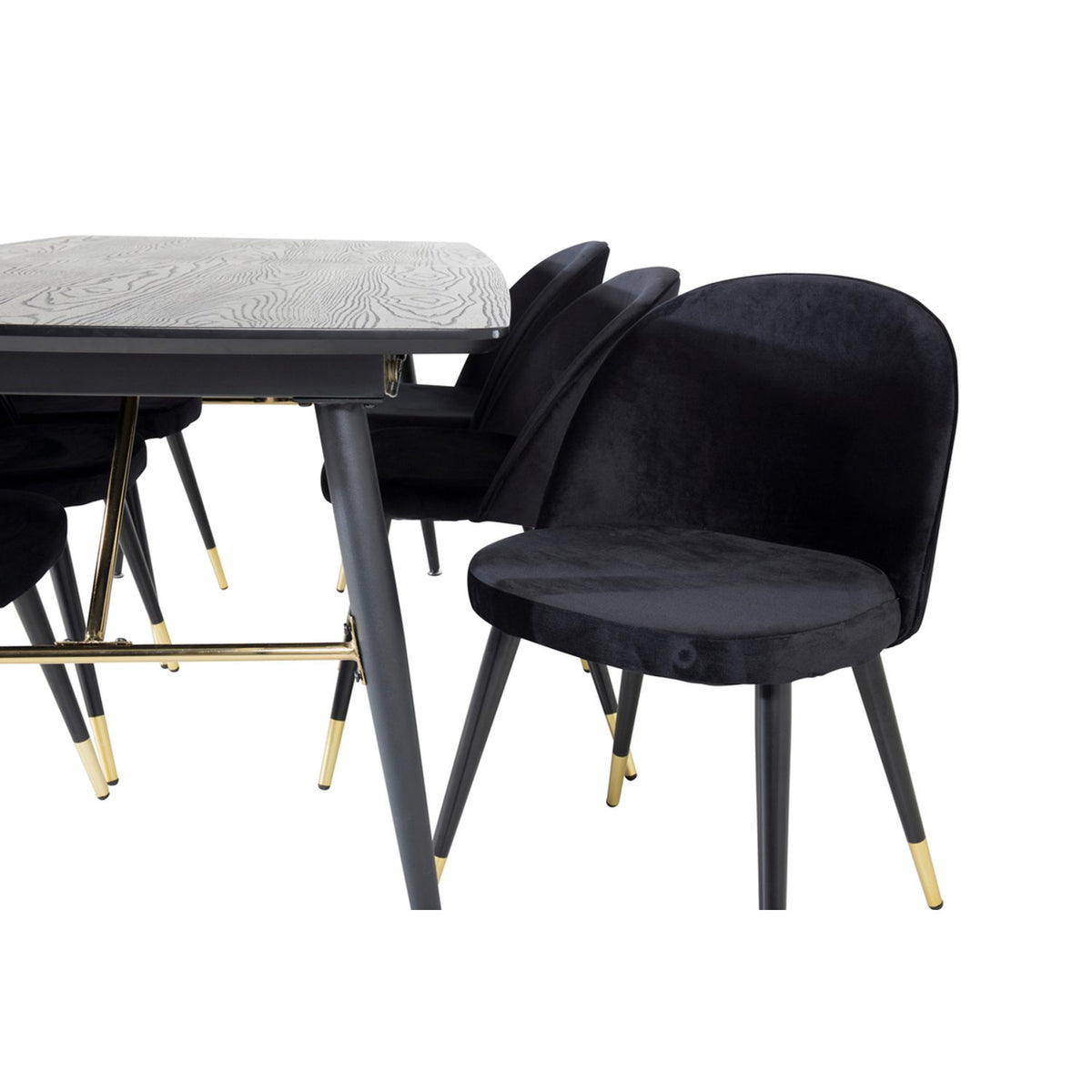 Gold, Velvet Rektangulär matgrupp Svart, Guld, Svart, 180 x 85
