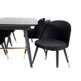 Gold, Velvet Rektangulär matgrupp Svart, Guld, Svart, 180 x 85