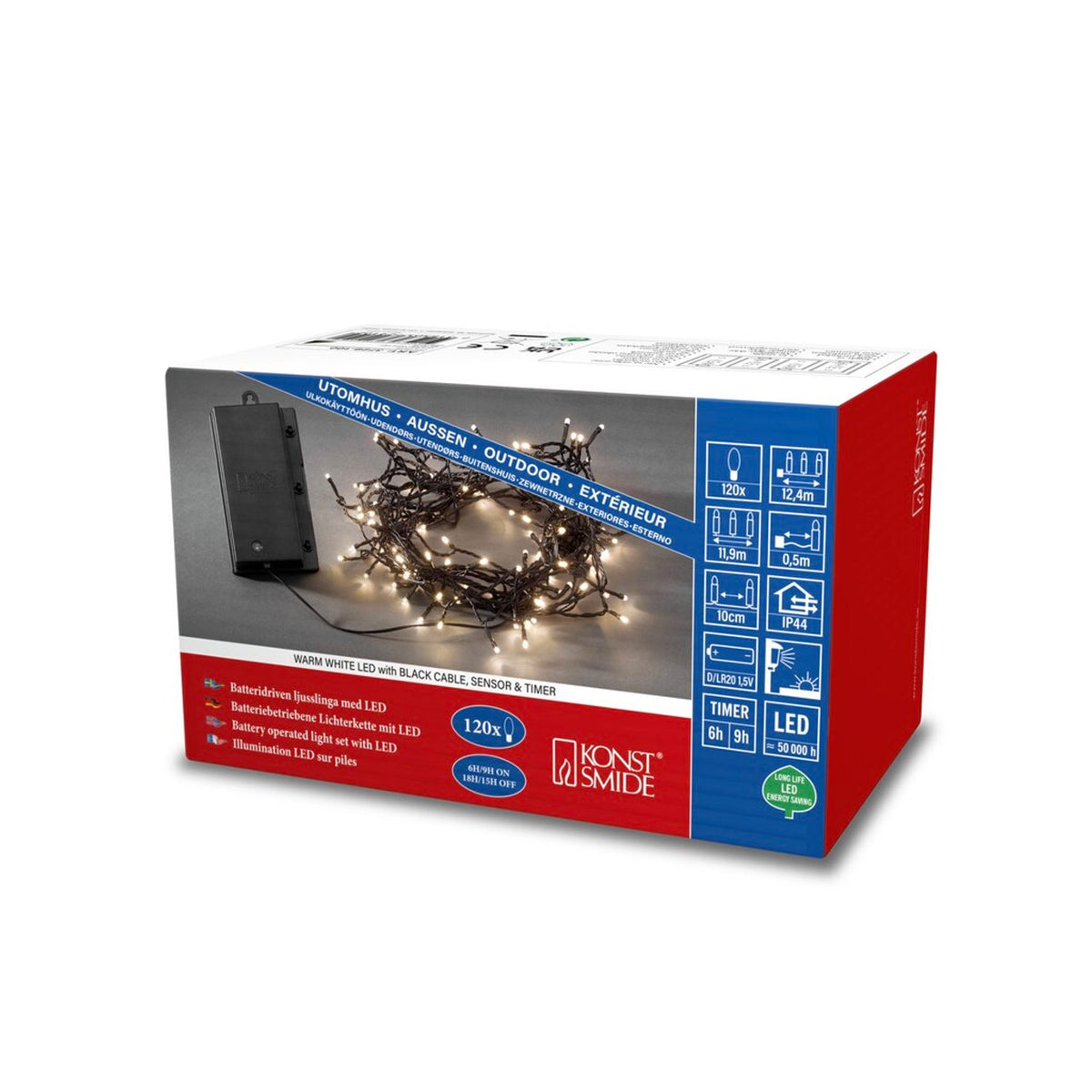 LED Skymningssensor och timer 6/9h Ljusslinga Ute Varmvit/Svart Kabel, 120 Lampor (11.9m)