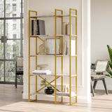 Dodoma Plus (87,5 x 175 x 30 cm) Vit marmor guld Bokhylla