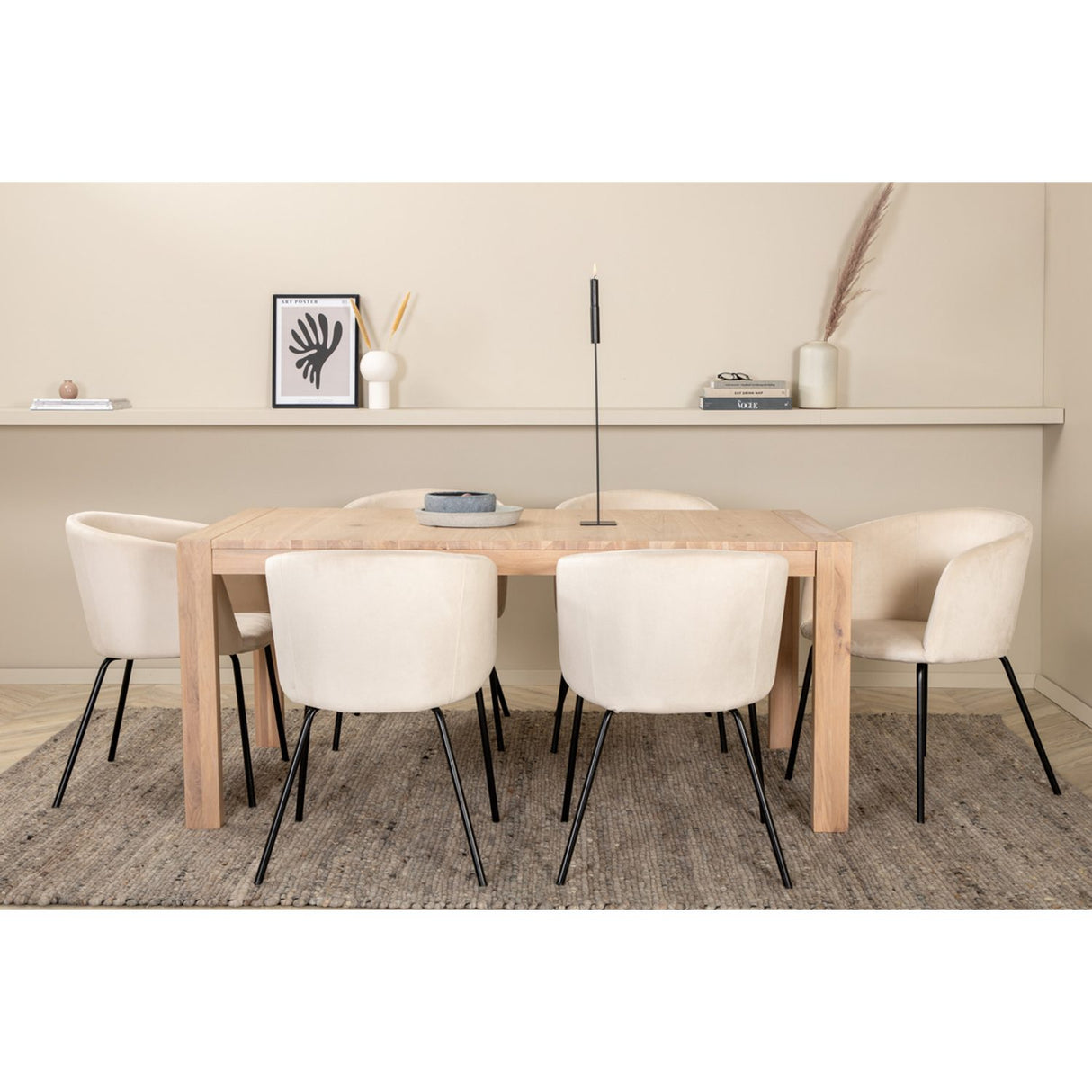 Slider, Berit Rektangulär matgrupp Beige,Svart, Vitlaserad, 170 x 95