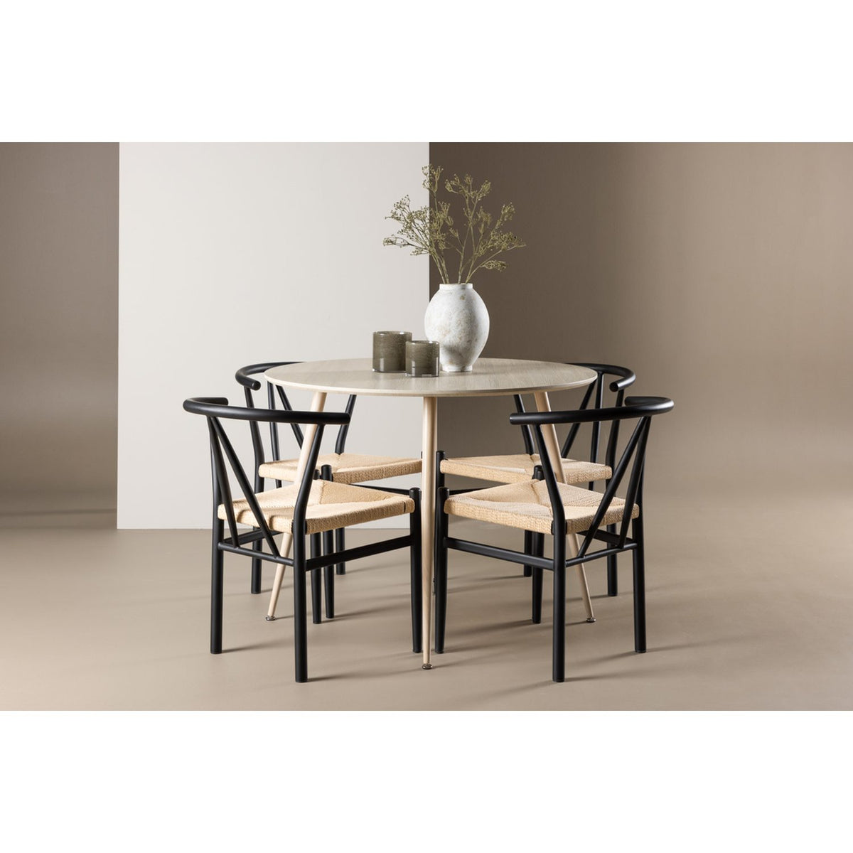 Plaza, Alfons Rund matgrupp Svart, beige, Vitlaserad, ⌀100