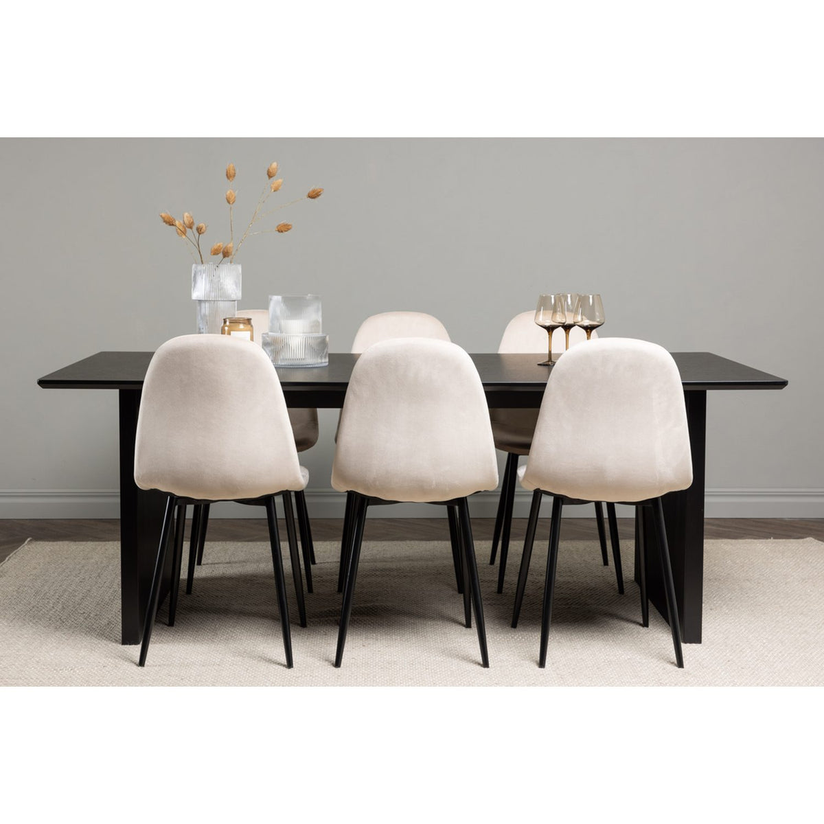 Vail, Polar Rektangulär matgrupp Beige, Svart, Svart, 200 x 100