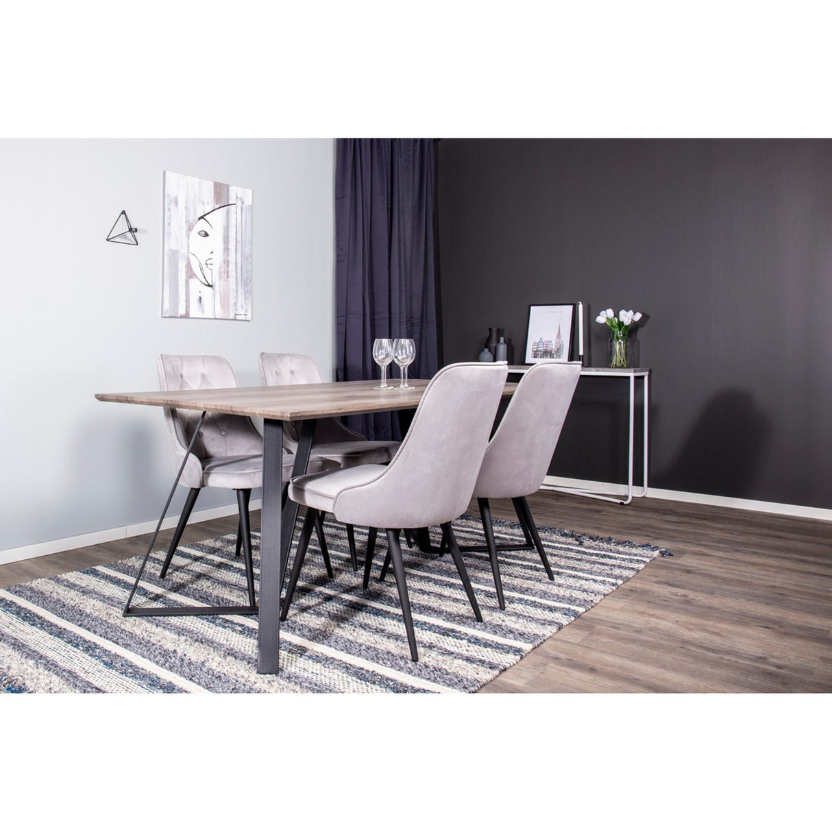 Marina, Velvet Deluxe Rektangulär matgrupp Svart,Ljusgrå, Svart,Grå, 180 x 90