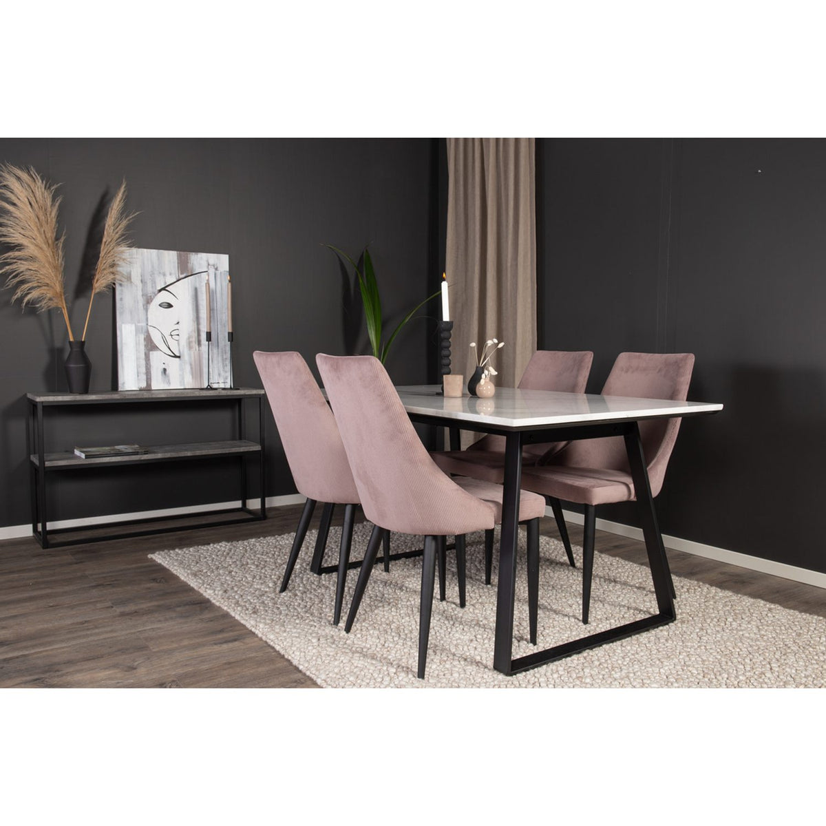 Estelle, Leone Rektangulär matgrupp Svart, Svart,Vitt, 140 x 90