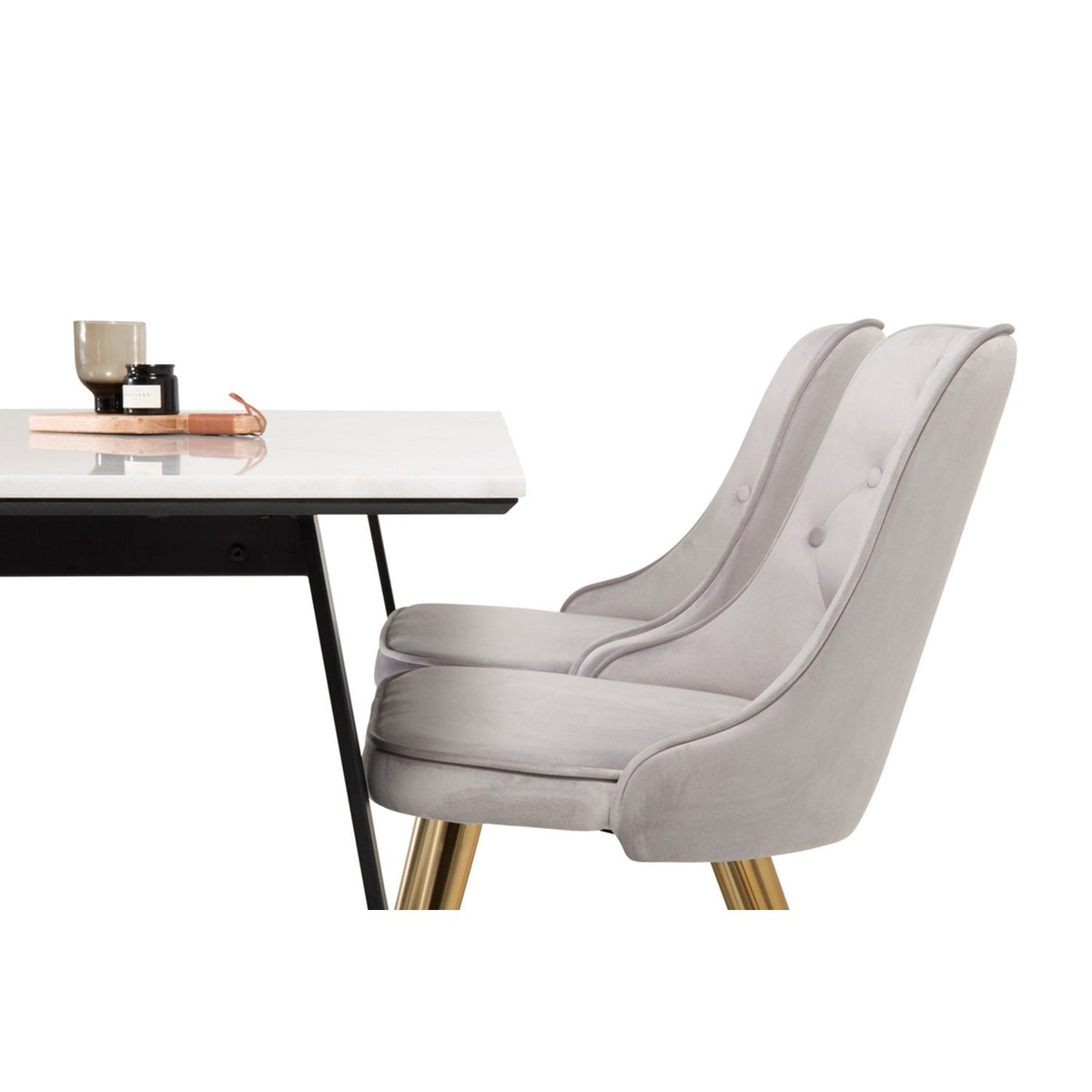 Estelle, Velvet Deluxe Rektangulär matgrupp Guld, Svart,Vit, 140 x 90