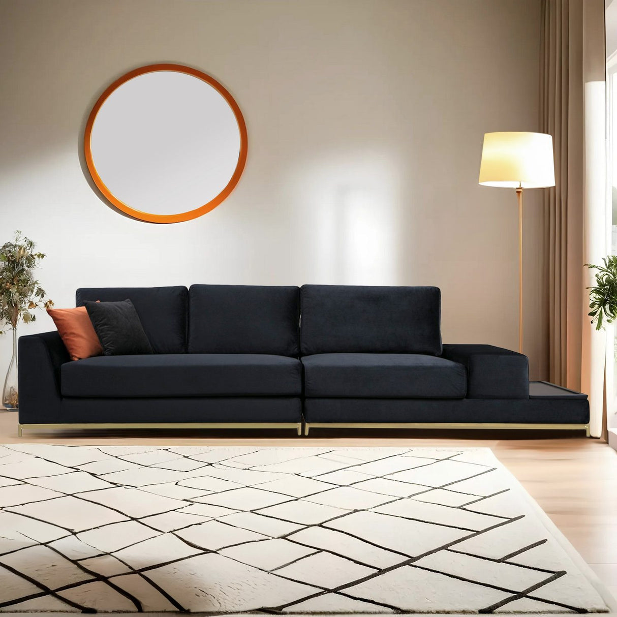 Line med sidobord (320 x 102 x 84 cm) Svart Guld 4-sitssoffa