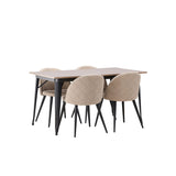 Tempe, Velvet Rektangulär matgrupp Beige, Svart, Valnöt, 140 x 80