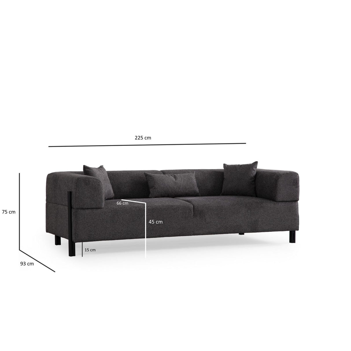 Doha 3-sits (225 x 93 x 75 cm) 3-sitssoffa Antracit