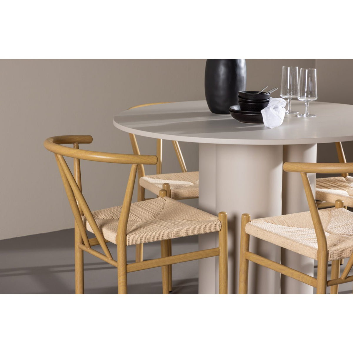 Olivia, Alfons Rund matgrupp Natur, Beige, ⌀110