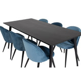 Dipp, Velvet Rektangulär matgrupp Svart,Blå, Svart, 180 x 90