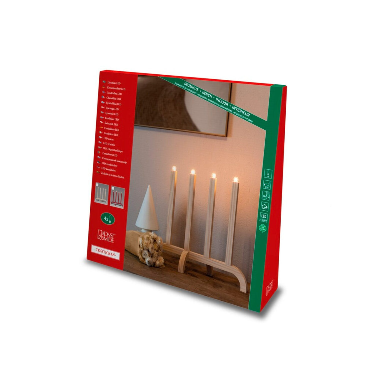4 Ljus LED Trä 50 cm Elljusstake Röd