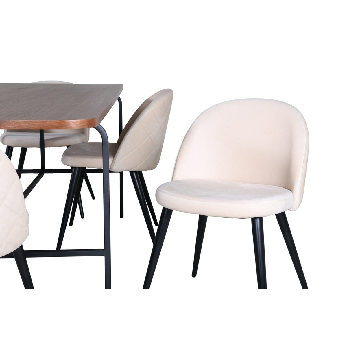 Uno, Velvet Rektangulär matgrupp Beige, Svart, Svart,Natur, 200 x 90