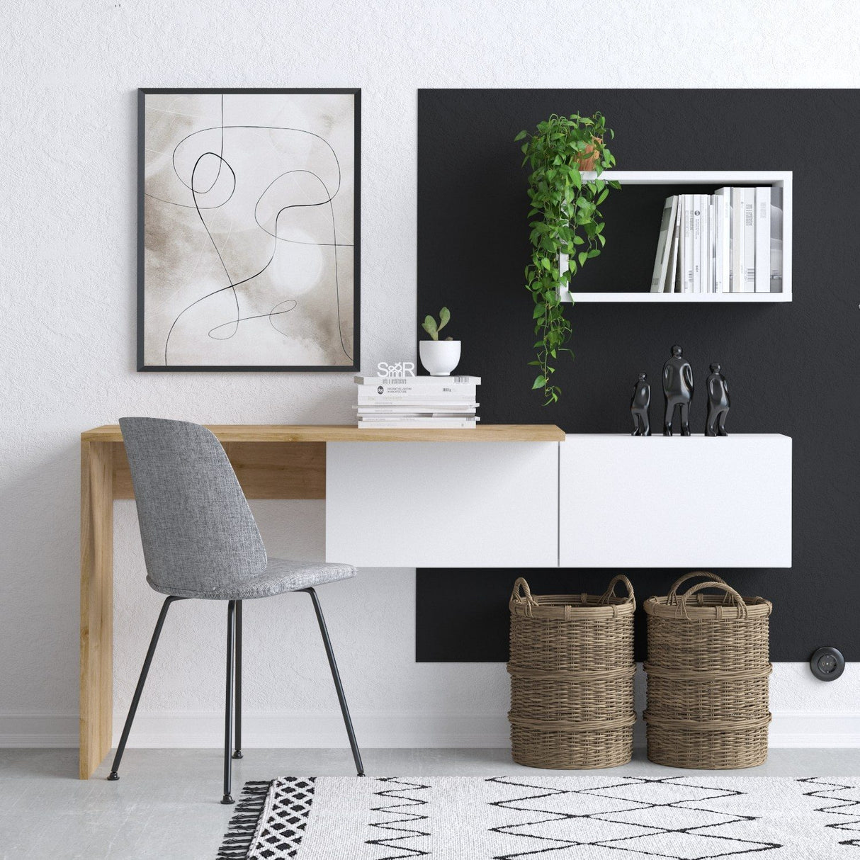 Funafuti (145 x 74 x 45 cm) Vit ek Skrivbord för studier