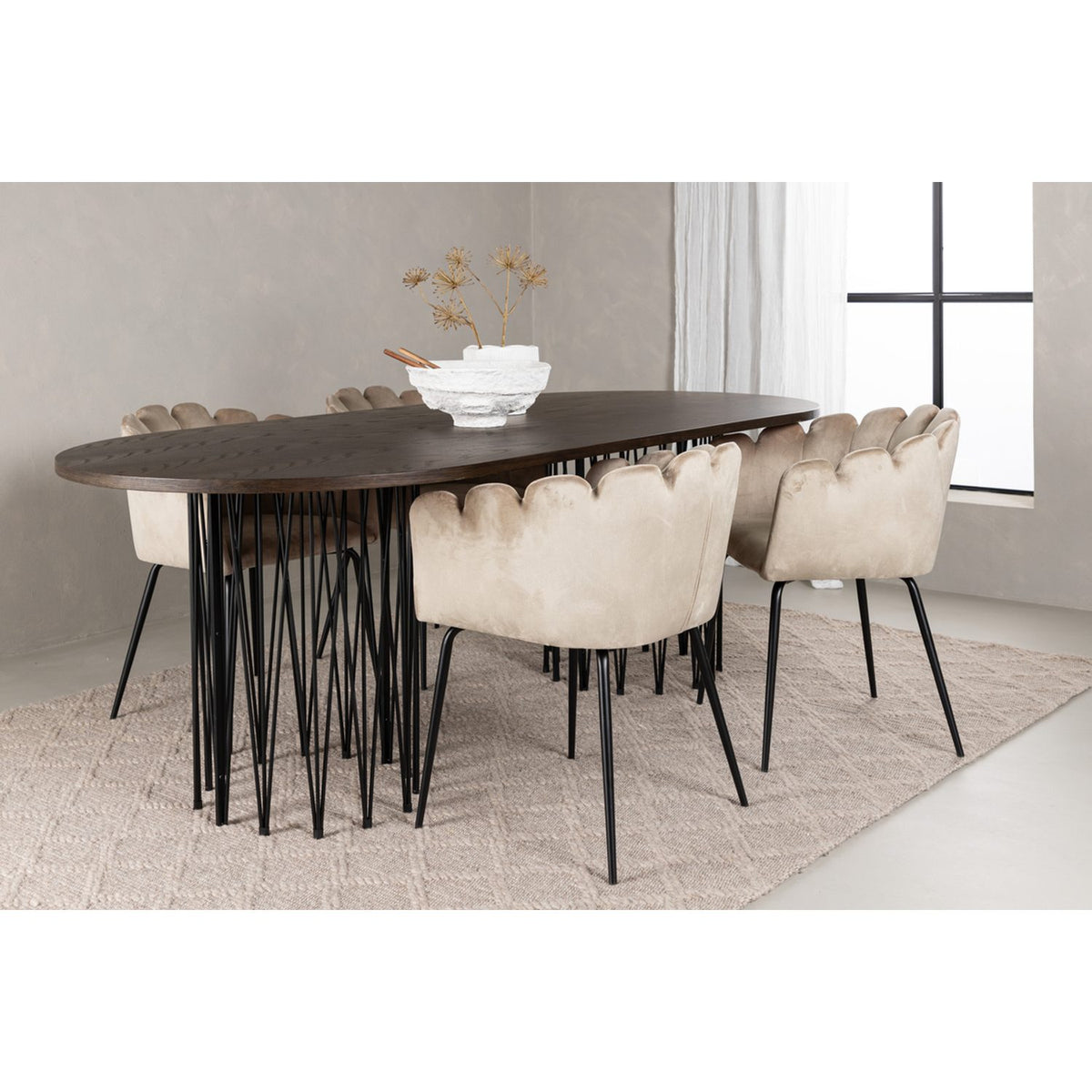 Stone, Limhamn Oval matgrupp Beige,Svart, Svart, mocka, 220 x 100