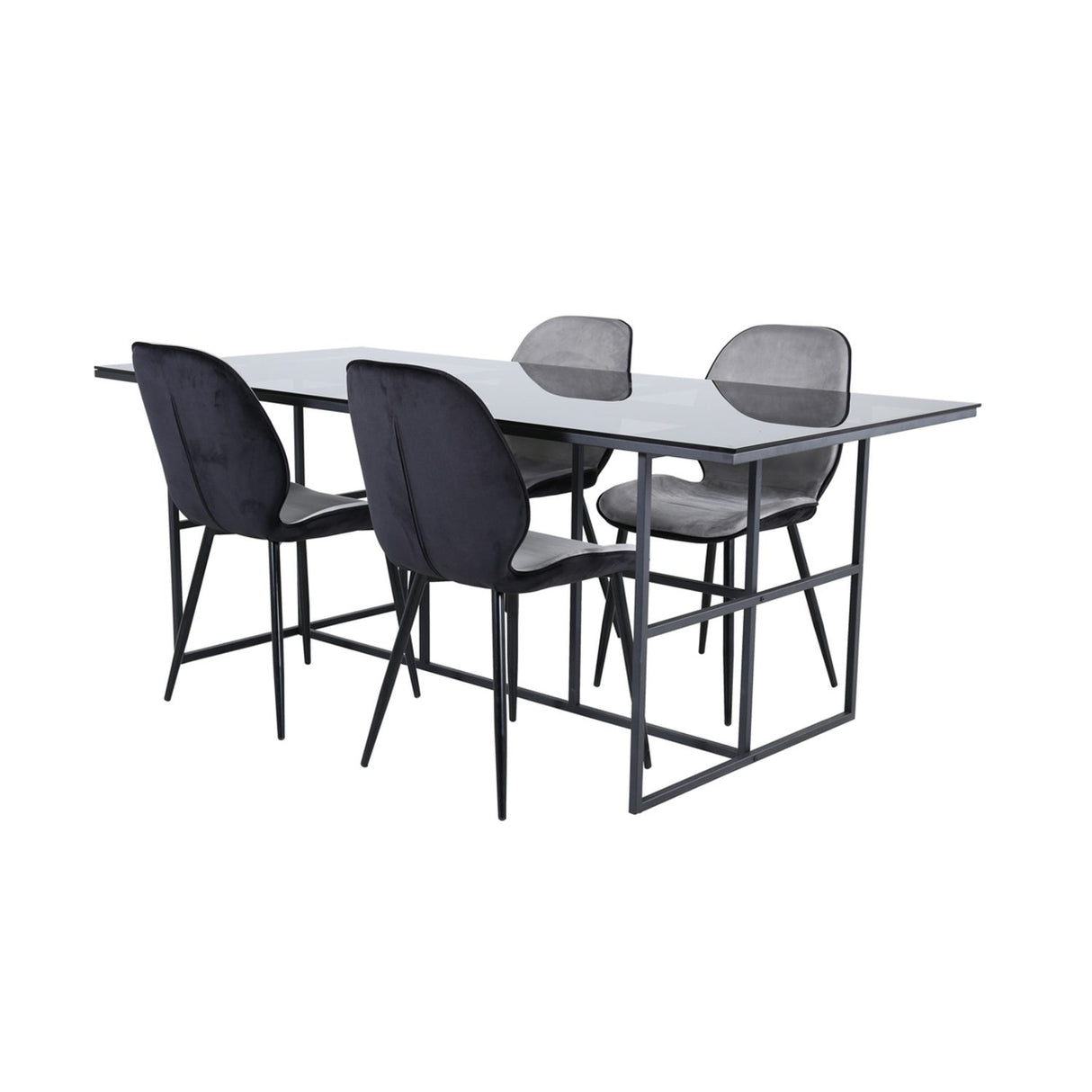Leif, Emma Rektangulär matgrupp Svart,Grå, Svart, 200 x 90