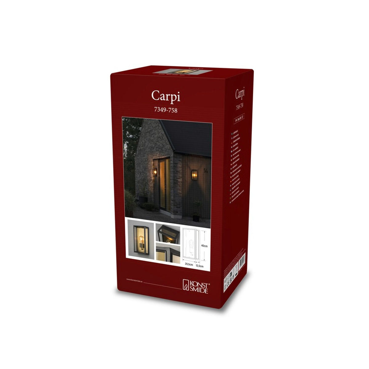 Carpi E27 Vägglampa Ute Svart/Mässing, Stor (20.5 cm)