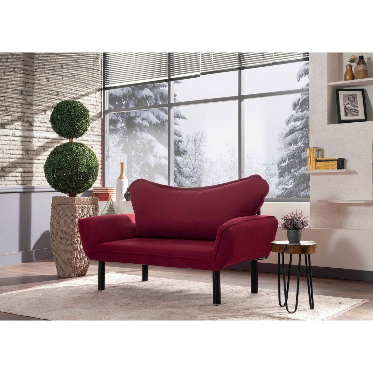 Chatto (150 x 75 x 70 cm) 2-sits bäddsoffa Vinröd